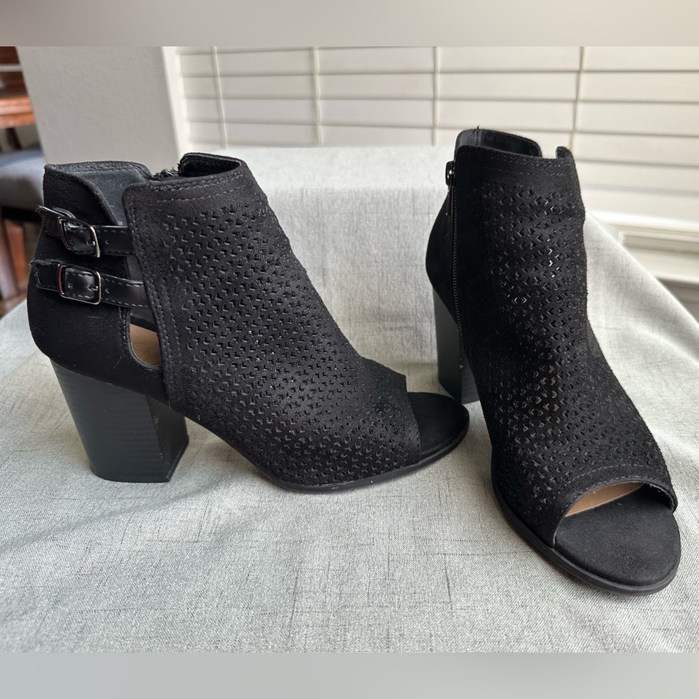Black open toe booties